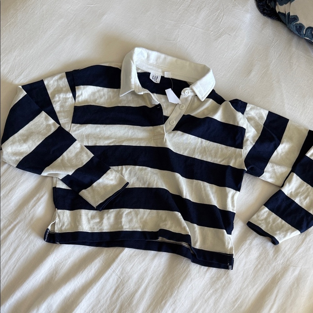 GAP Kids Navy and Cream Striped Polo long sleeve